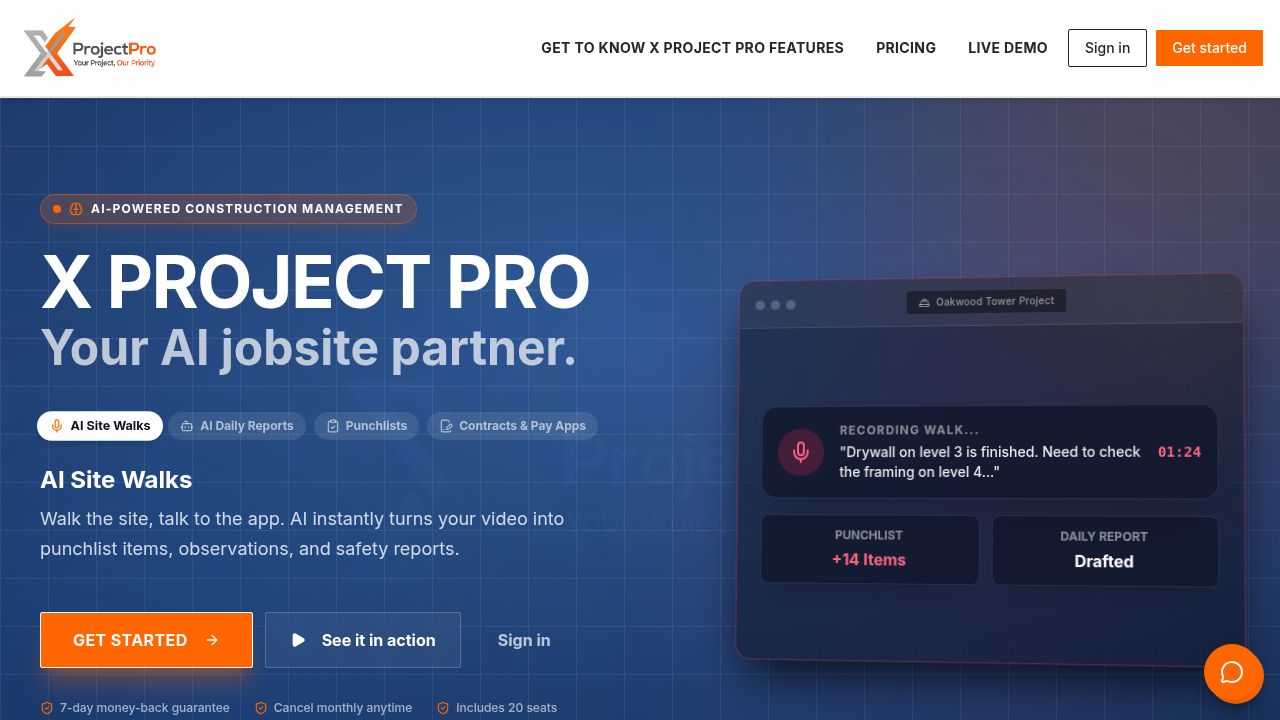 X Project Pro — Construction Punchlist, Daily Reports & AI Site Walks